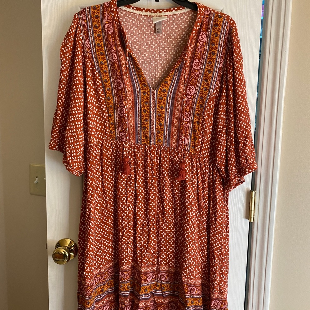 Knox Rose XXL 3/4 flutter sleeve A-line boho dress with pockets